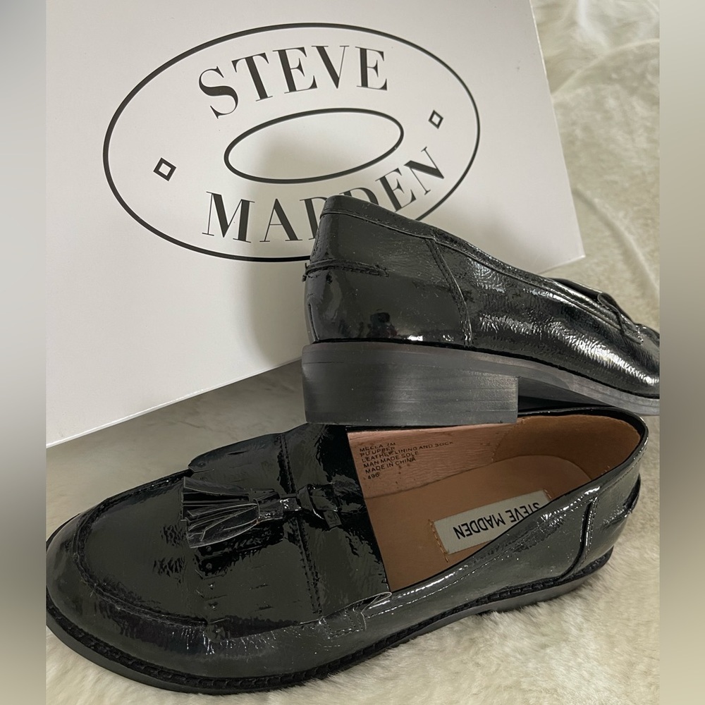 Steve Madden Meela Black Patent tassel loafers women’s sz 7